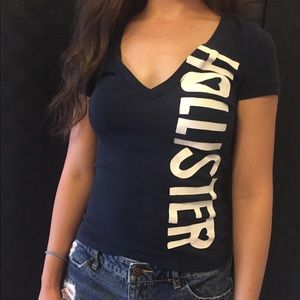 Navy Hollister V Neck Tee
